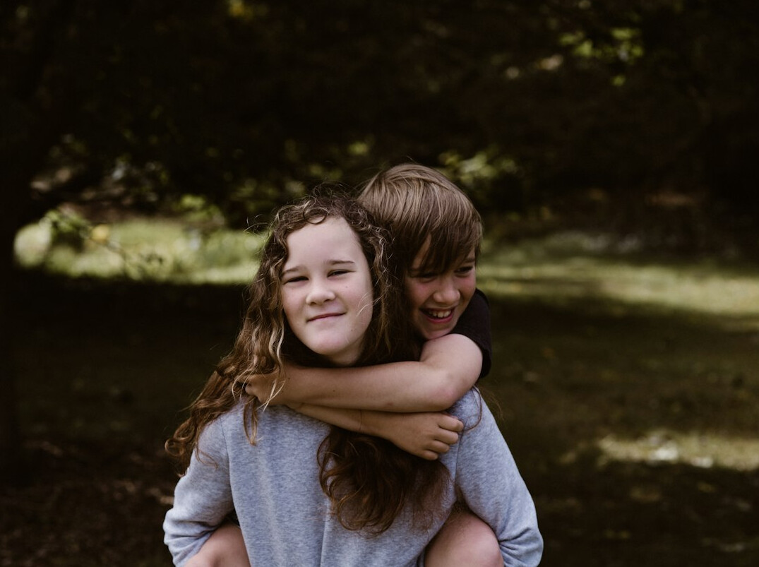 kids laughing in forest